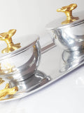 Ensemble plateau et pots silver/gold